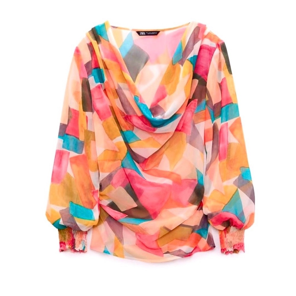 Zara multicolour sheer cowl top